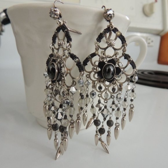 Beautiful pendant earrings, with onyx - Picture 2 of 5